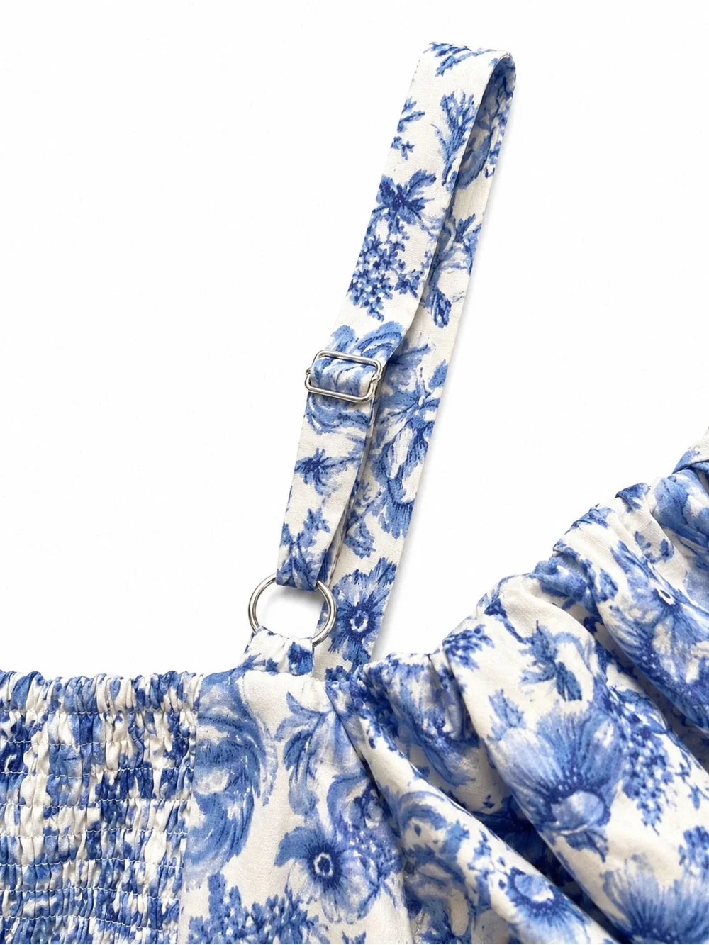 AQUA Boho Collection Blue Floral Off-Shoulder Maxi Cotton Dress - Picture 7 of 13